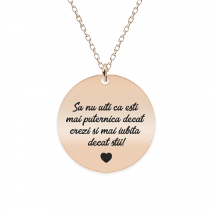 Colier argint banut 20 mm - personalizata cu text - placat cu aur roz